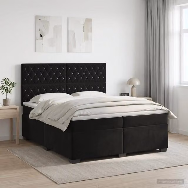 Letto box spring con materasso ibrido vidaXL in velluto nero L/P/H: 200 x 200 x 140,5 cm – 1