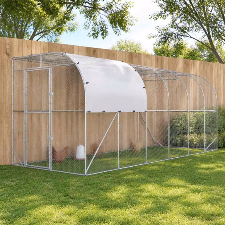 vidaXL Gabbia per Polli Contro il Muro Argento 600 x 200 x 215 cm