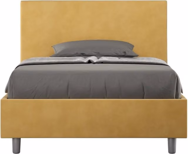 Letto una piazza e mezza contenitore imbottito BS COM in microfibra colore ocra L: 120 cm, P: 210 cm
