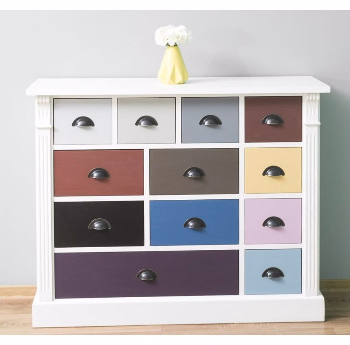 Casa Padrino cassettiera in stile country bianca con 12 cassetti colorati - Mobili da ufficio in stile country