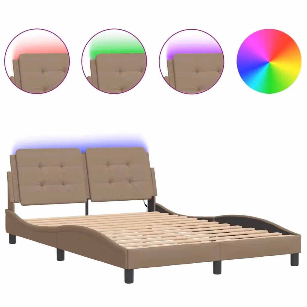 Letto con LED e porta di ricarica USB vidaXL, colore marrone, L/P: 140 x 200 cm – 2
