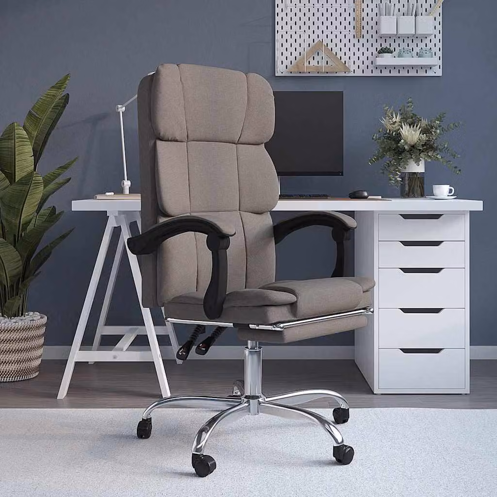 vidaXL Poltrona da Ufficio Reclinabile in Tessuto Beige e Grigio con Poggiatesta e Ruote