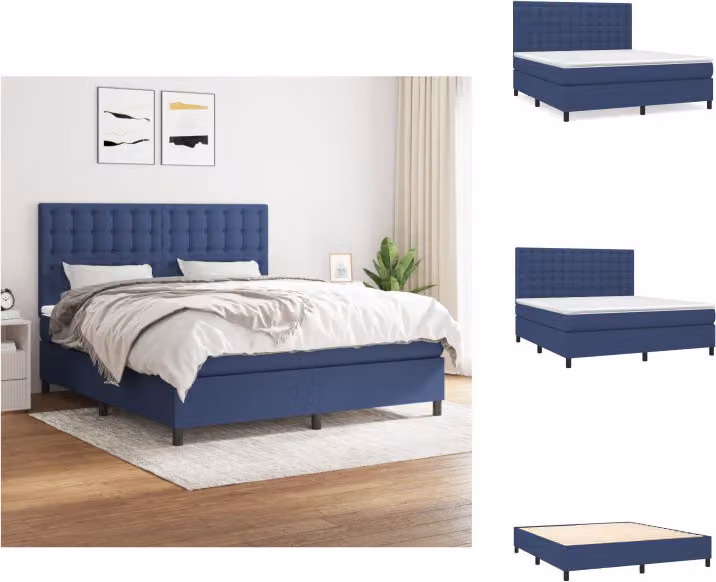 vidaXL Letto a molle con materasso blu 180x200 cm in tessuto - Letti & strutture letto