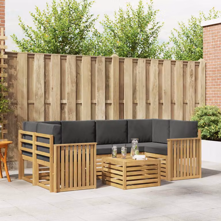 Set di divani da esterno vidaXL 7 pz in legno di acacia con cuscini Bianco e Antracite