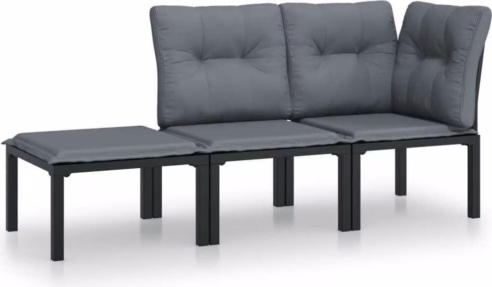 Set Salotto da Giardino 3 pz Nero e Grigio in Polyrattan