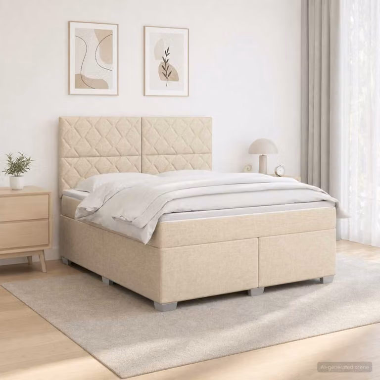 Letto box spring vidaXL con materasso a molle insacchettate in tessuto beige, L/P: 140 x 190 cm