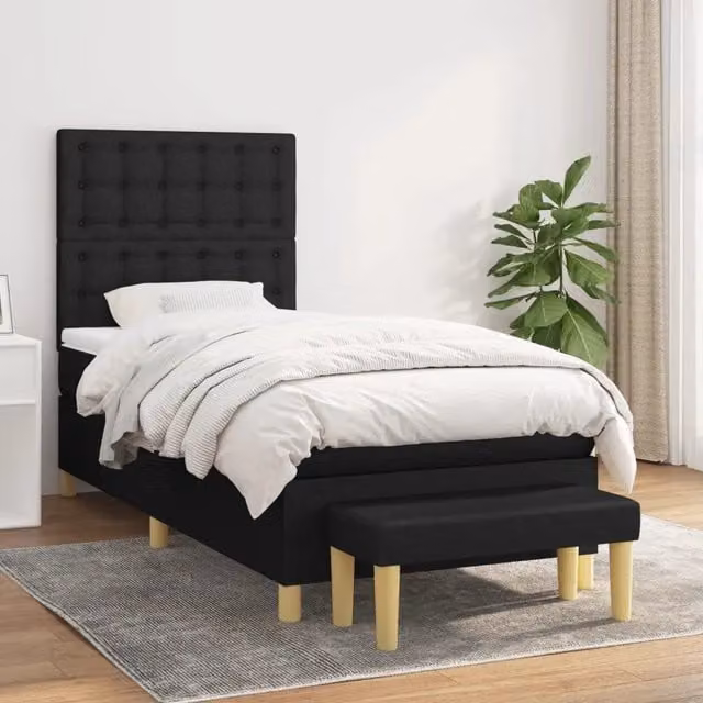 Letto Ibrido vidaXL con Giroletto a Molle e Materasso in Tessuto Nero e Bianco L/P/H: 200 x 80 x 31 cm – 1