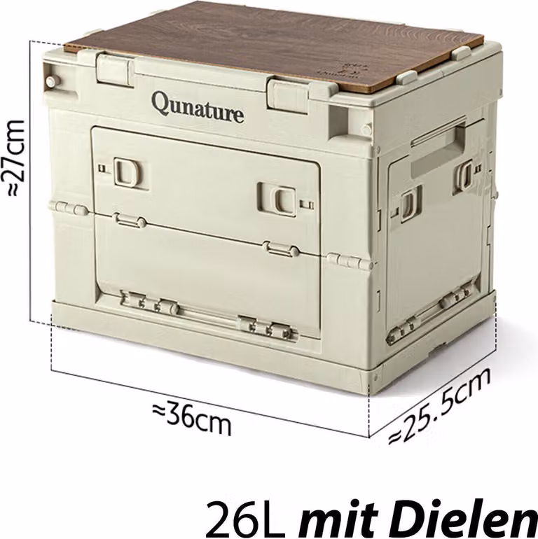 Qunature Scatola da campeggio pieghevole Organizzatore Scatola pieghevole Scatola di legno 26L con coperchio