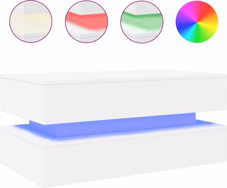 Tavolino da Soggiorno con Luci LED Bianco 90x50x40 cm