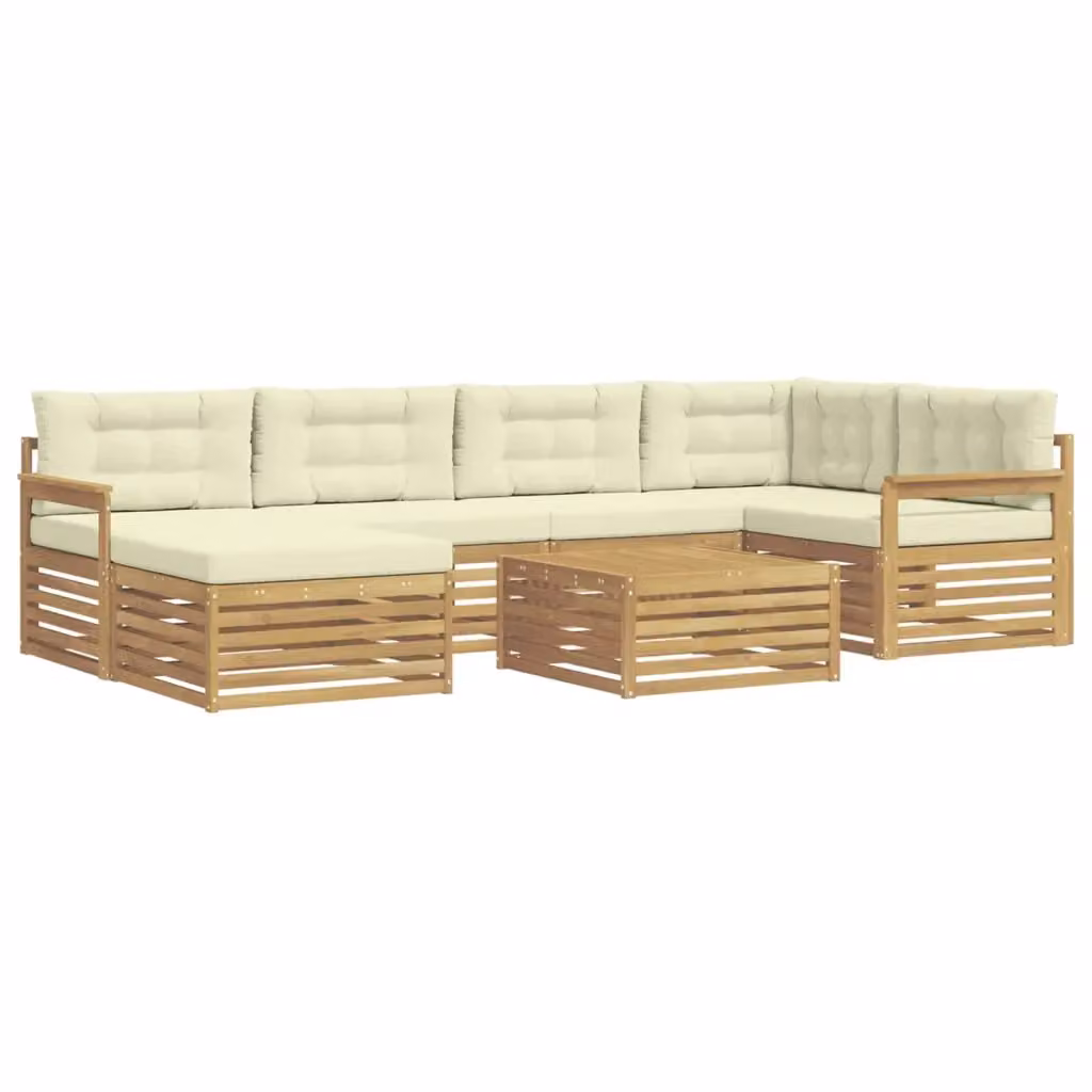 Set di divani da esterno a L vidaXL in legno di acacia con cuscini, colore bianco e beige, 7 pezzi – 2