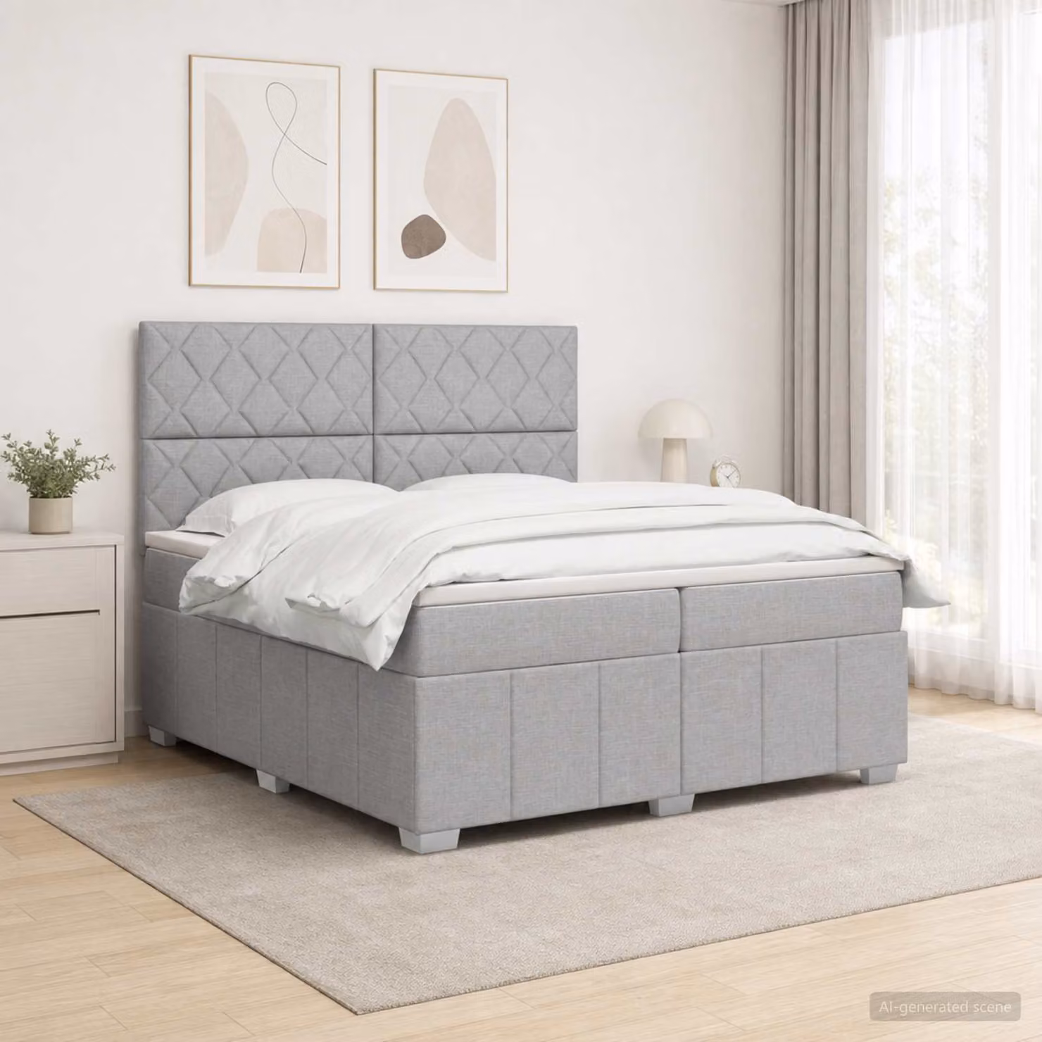 vidaXL Letto box spring con materasso a molle insacchettate Grigio Chiaro e Bianco L/P: 200 x 200 cm