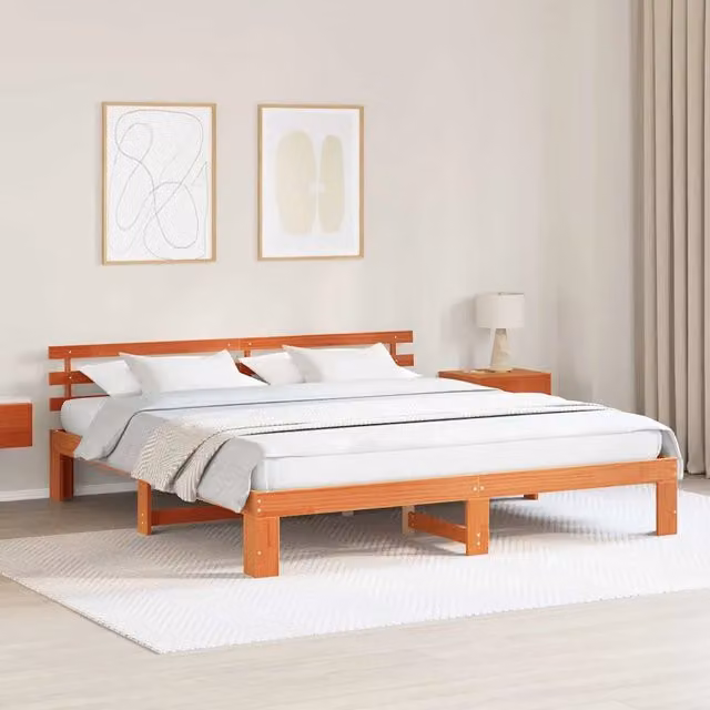 Struttura del letto-Giroletto Marrone cerato 200 x 200 cm Pino massello 808756