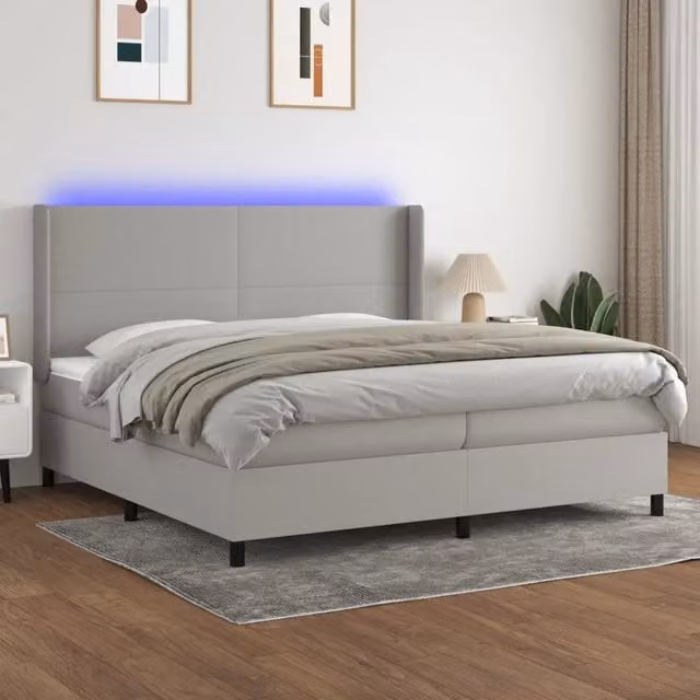 Letto con Materasso a Molle vidaXL con Illuminazione LED e Porte USB, Grigio Chiaro e Bianco, L/P: 200 x 200 cm – 1