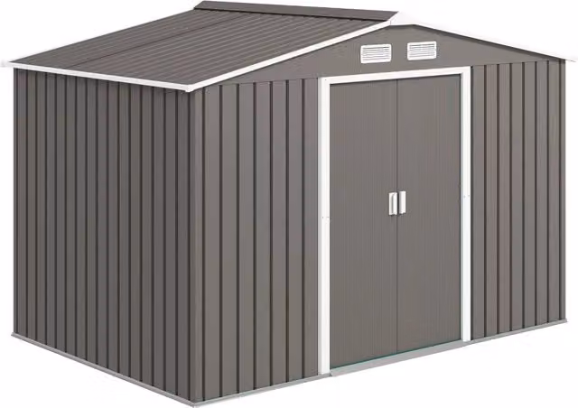 Casetta da giardino da esterno 277 x 195 x 192 cm porta scorrevole ventilazione ottimale industriale contemporanea in acciaio grigio 21_0004034