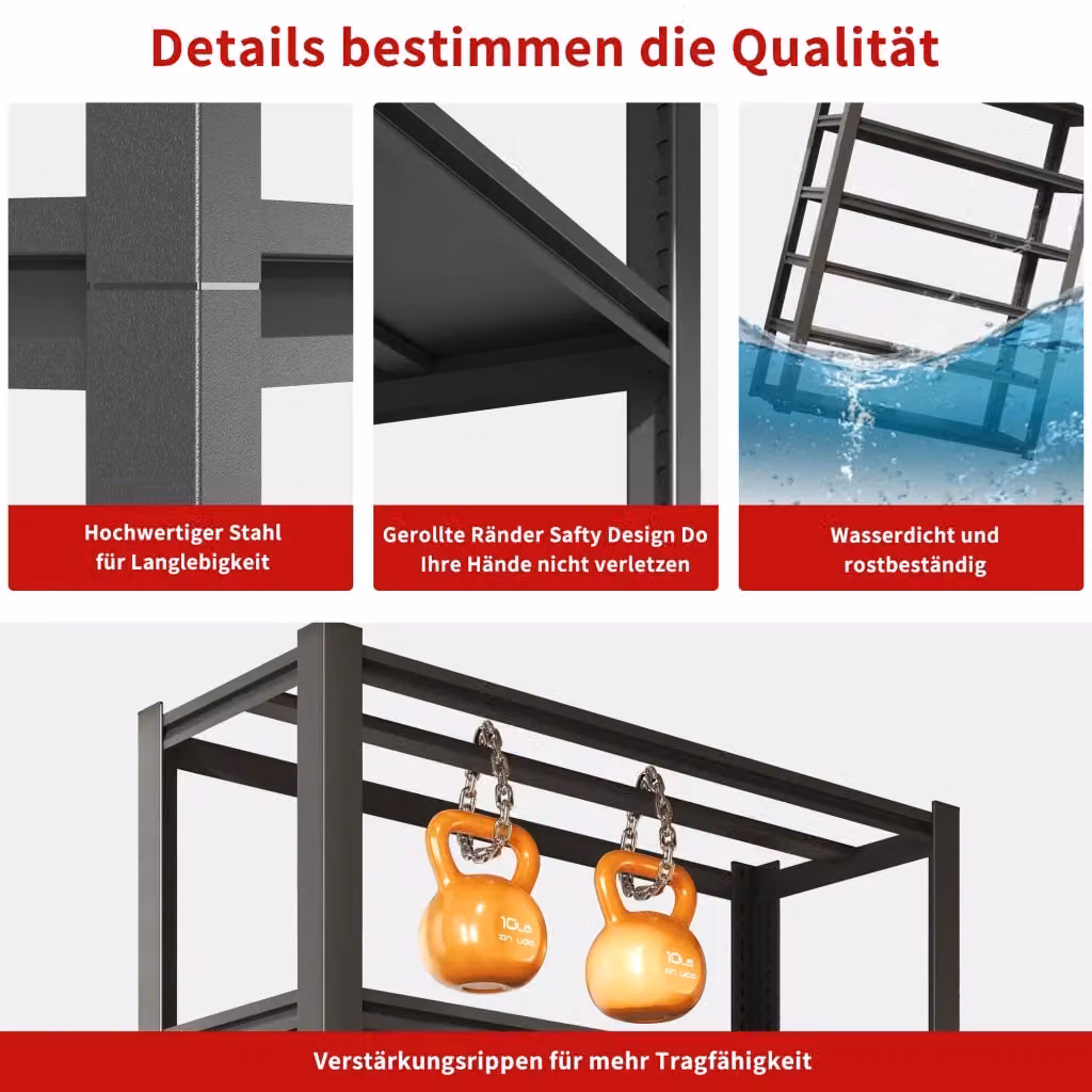 Scaffale in metallo nero REDOM con ripiani regolabili, H 198 cm x L 120 cm x P 45,7 cm – 2