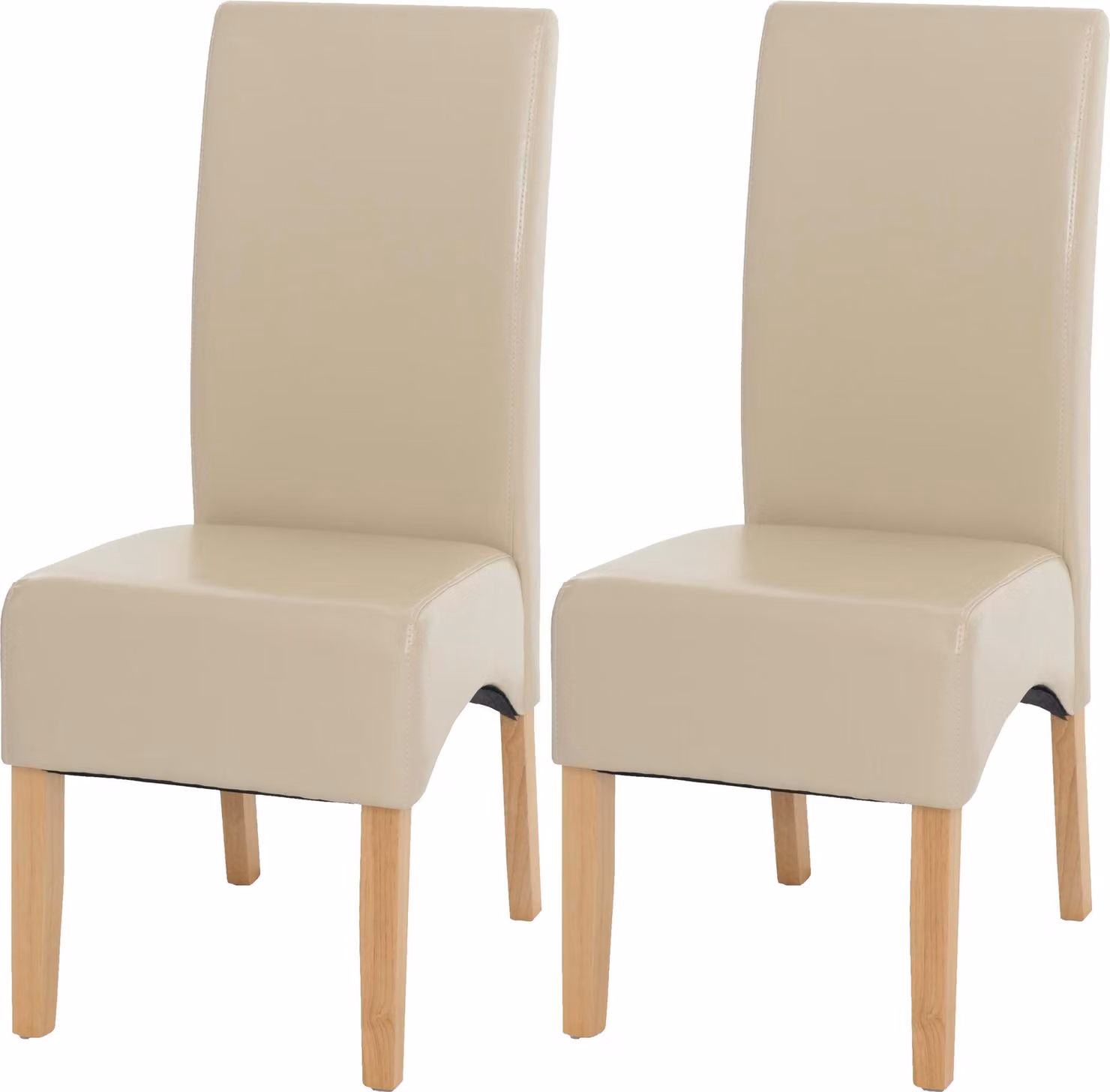 Set da 2 sedie da pranzo/da cucina imbottite | A x L x P 102 x 44 x 54 cm | Altezza della seduta 47 cm | Pelle | Gambe chiare | Colore crema