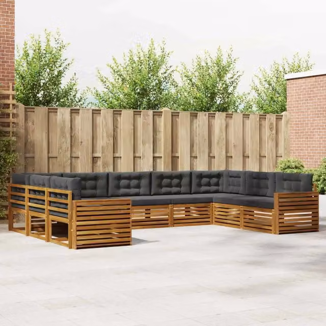 Set di divani da esterno a L vidaXL in legno di acacia con cuscini, colore antracite e beige