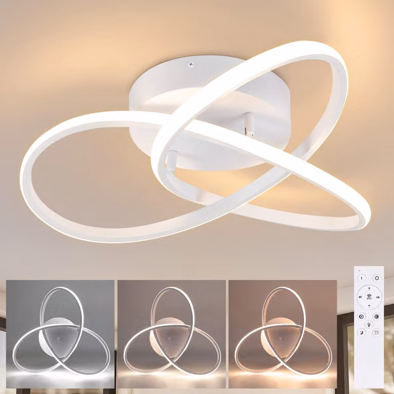 ZMH LED plafoniera Dimmerabile con telecomando Lampada da soffitto 40CM 33W Moderna lampada di design bianco geometrico per soggiorno camera da letto cucina corridoio