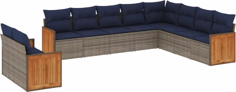 Set Divani da Giardino 10 pz con Cuscini Grigio in Polyrattan