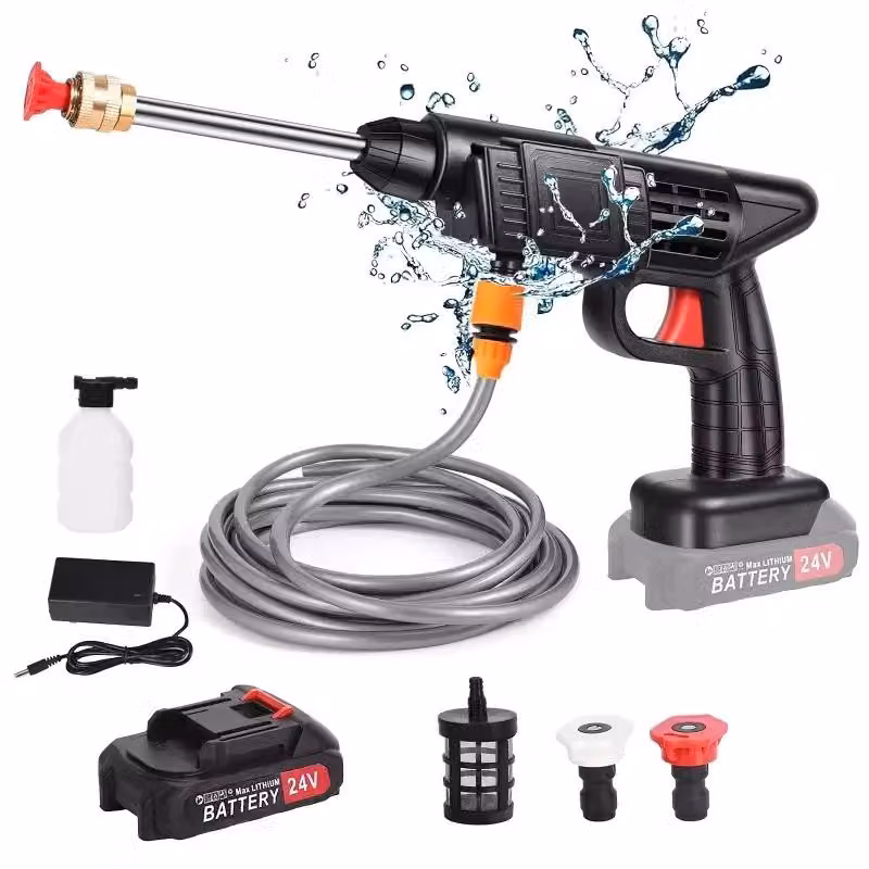 Idropulitrice senza fili - Pistola a pressione - 6 in 1 - 200 bar - 1 batteria - Adatta per auto, giardino e irrigazione - Colore: nero