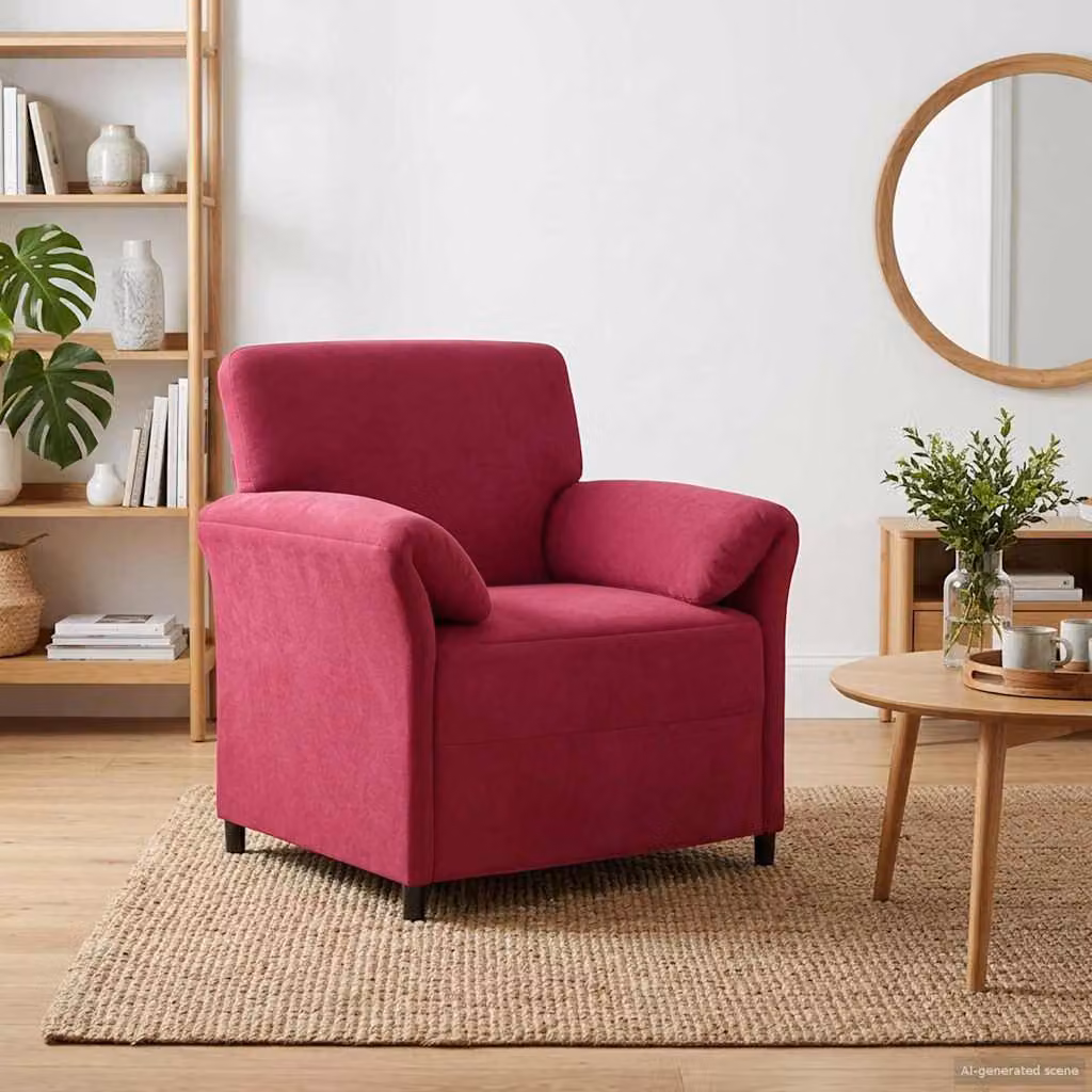 Divano singolo vidaXL in velluto rosso con struttura in metallo, L: 88 cm, P: 83 cm, H: 95 cm