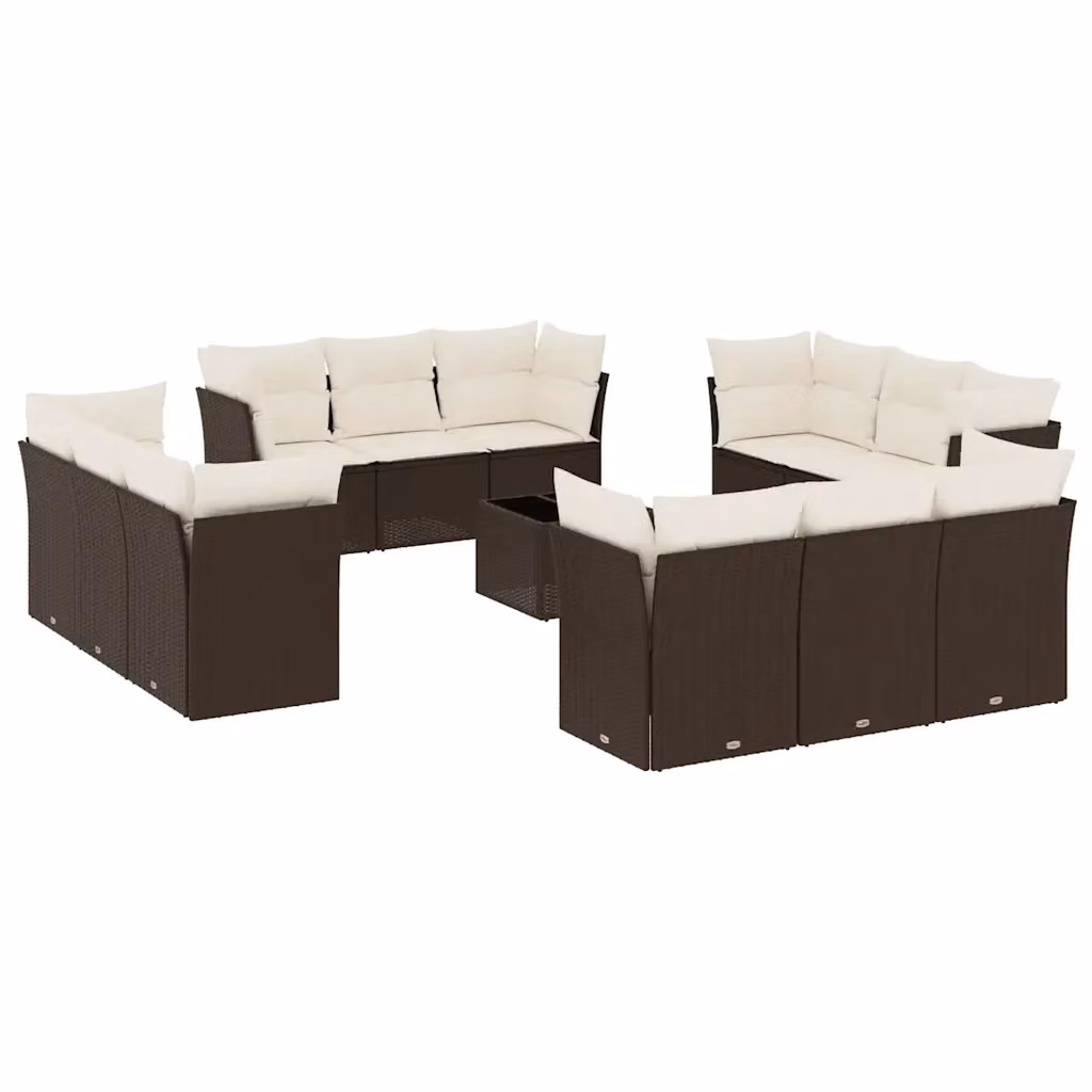 Set di divani da giardino VIDAXL in polyrattan marrone con cuscini, composizione a forma di U da 13 pezzi – 2