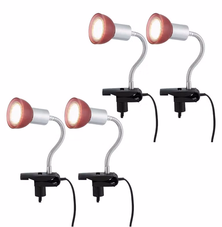 lampada da tavolo a 4 LED, morsetto, faretto mobile, rosso, H 34cm