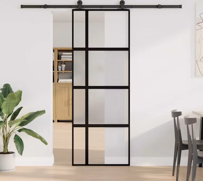 Porta Scorrevole Ferramenta 76x205 cm Vetro Temperato Alluminio