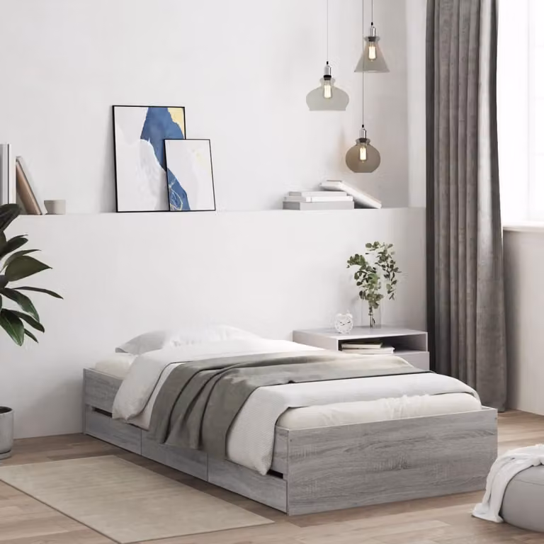 vidaXL Giroletto con Cassetti in Legno Multistrato Grigio, L: 78 cm, P: 193 cm, H: 33 cm
