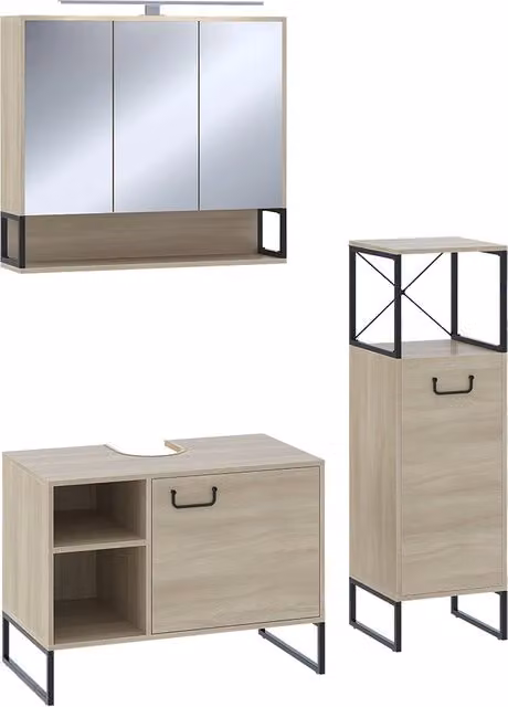 Set di mobili da bagno Vionna Rovere/Nero 3 pezzi Vicco