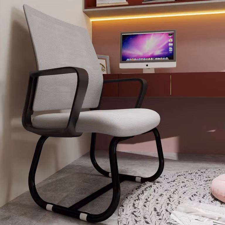 MODFU Sedia da ufficio minimalista Sedia da scrivania con schienale in tessuto a rete traspirante, sedia da computer Sedia da lavoro con struttura curva, nera e grigia