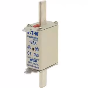 Inserto fusibile Eaton, bassa tensione, 125 A, CA 400 V, 120 kA, NH01, gL/gG, IEC, doppio indicatore di stato, linguetta di azionamento sotto tensione 125NHG01B-400