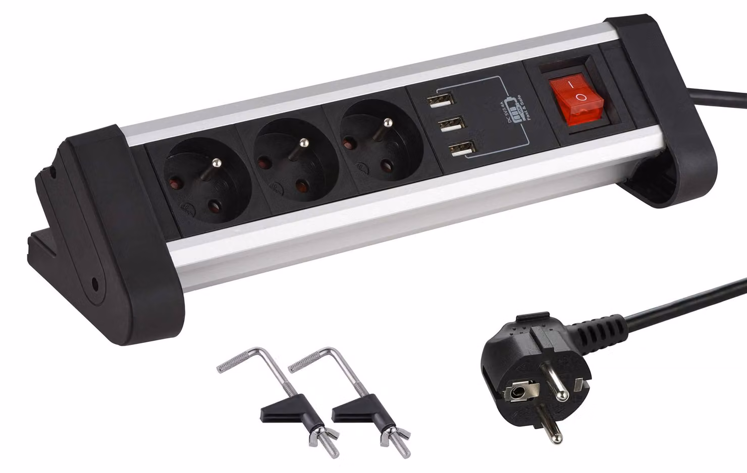 Multipresa Electraline da scrivania con 3 prese e 3 porte USB, 1,5 m, nera