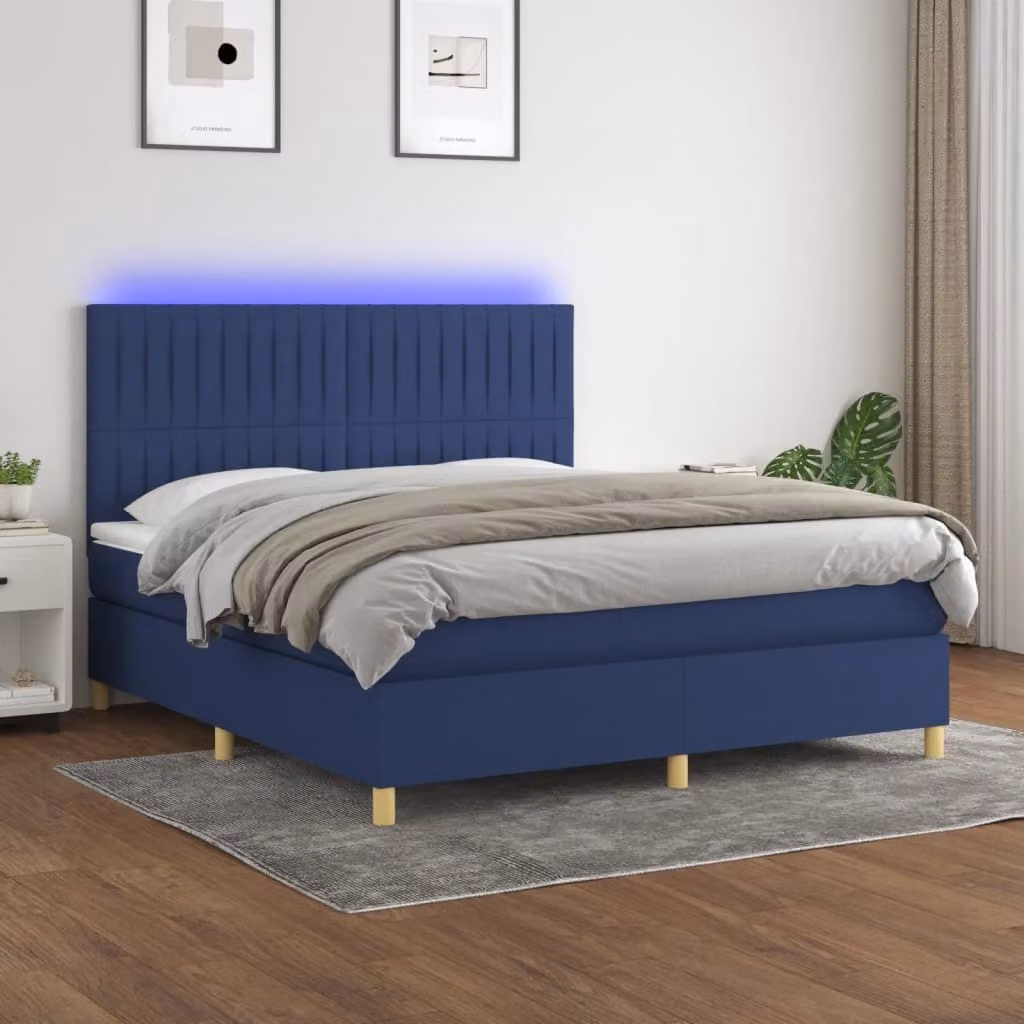 vidaXL Letto a molle con materasso e tessuto LED Blue 180x200 cm - Letto a molle - Boxspringbetten - Bett - Schlafzimmermöbel