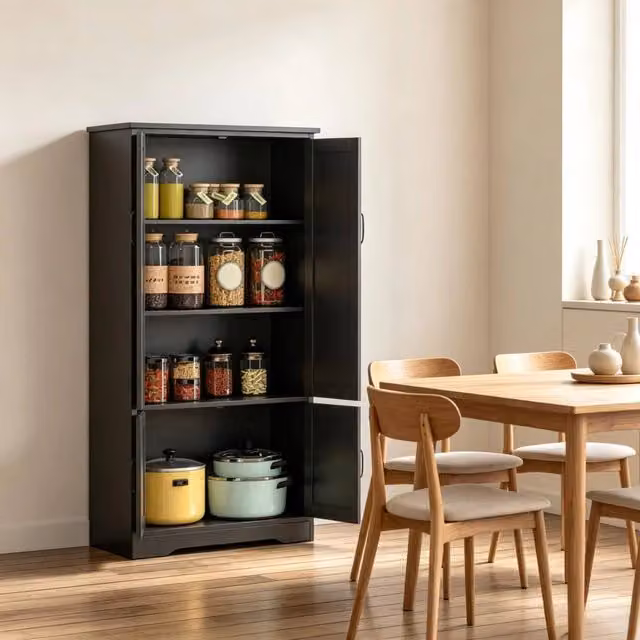 Armadio da Cucina Nero Contemporaneo con 2 Ante e Ripiani, 60x30x123 cm