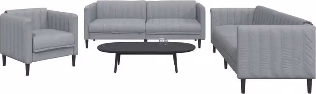 Set di divani 3 pezzi vidaXL in tessuto grigio con struttura in legno e cuscini inclusi – 2