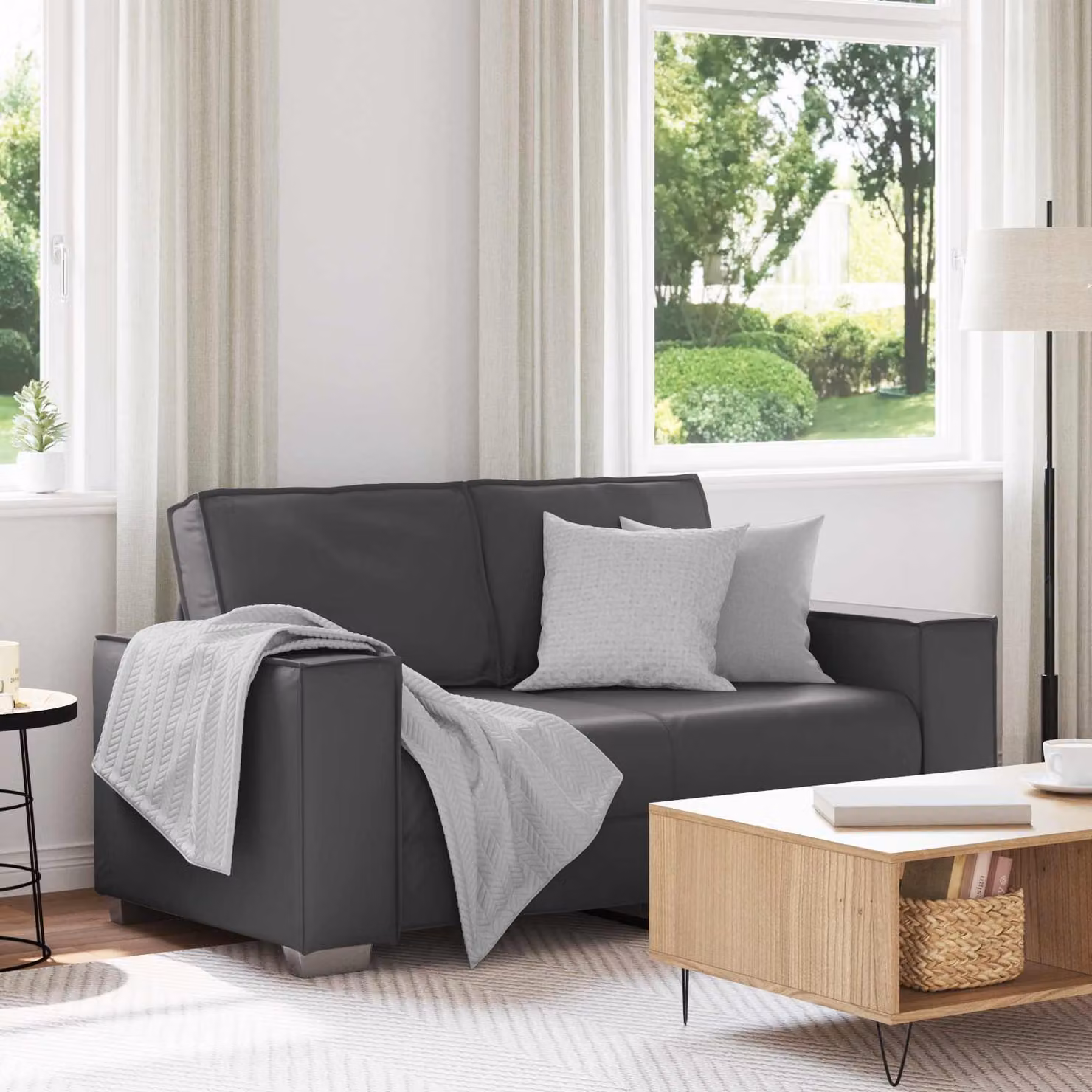vidaXL Divano a due posti moderno in pelle sintetica grigio L: 160 cm, P: 84 cm, H: 78 cm