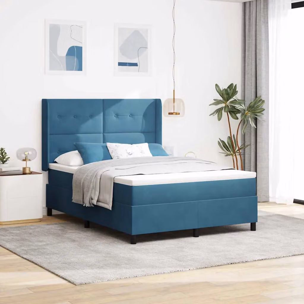 Letto a molle vidaXL in velluto blu con illuminazione LED sottostante L/P: 140 x 200 cm