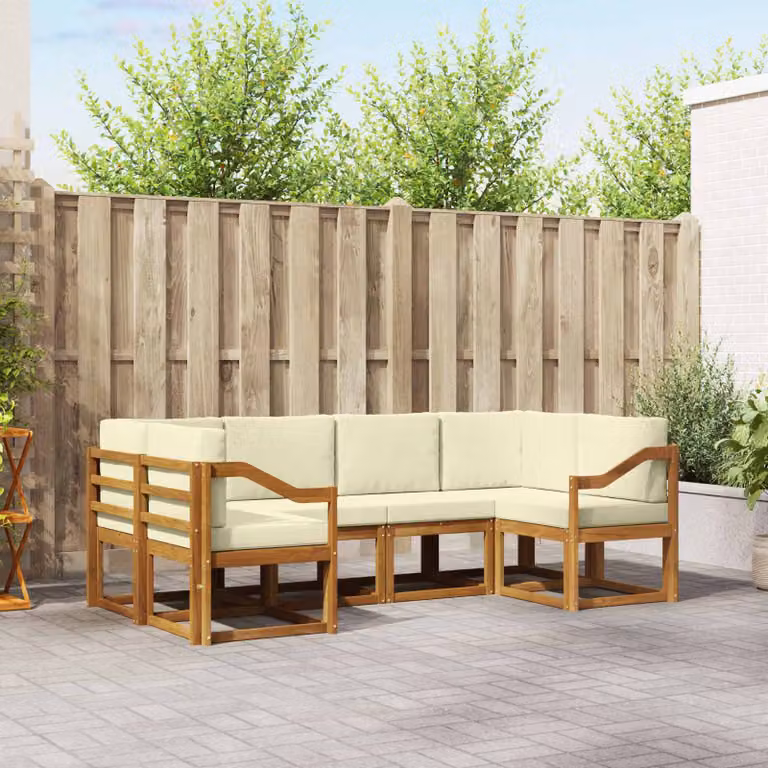Set di divani da esterno vidaXL a forma di L composto da 6 pezzi in legno di acacia con cuscini beige e marrone