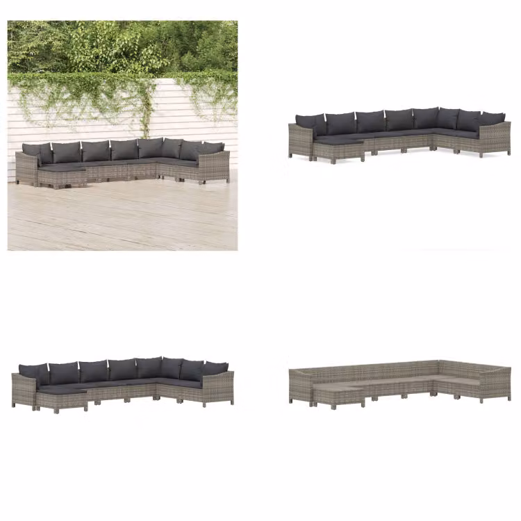 vidaXL set salotto da giardino 8 pezzi con cuscini in rattan grigio - Set salotto da giardino - Set salotto da giardino - Set salotto - Set mobili da giardino