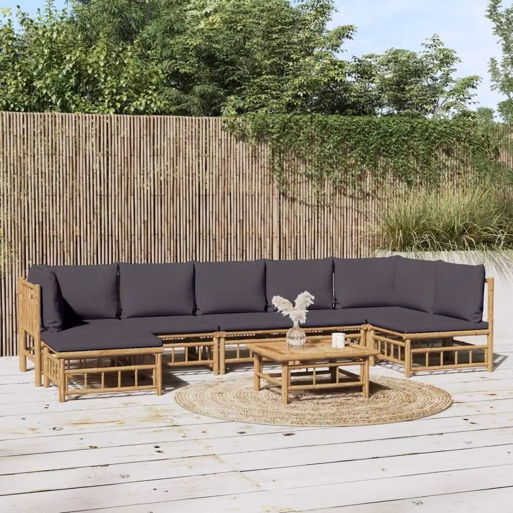 Maison Exclusive - Set da giardino da 8 pezzi con cuscini in bambù grigio scuro