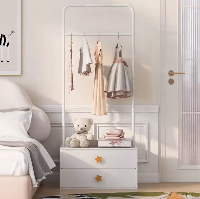 Appendiabiti per bambini 70x55x168 cm bianco in MDF, 2 cassetti