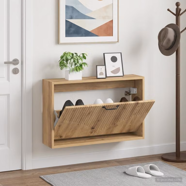 Mobiletto per scarpe da muro moderno vidaXL HOORN in legno e metallo, L: 71 cm, P: 17 cm, H: 43 cm