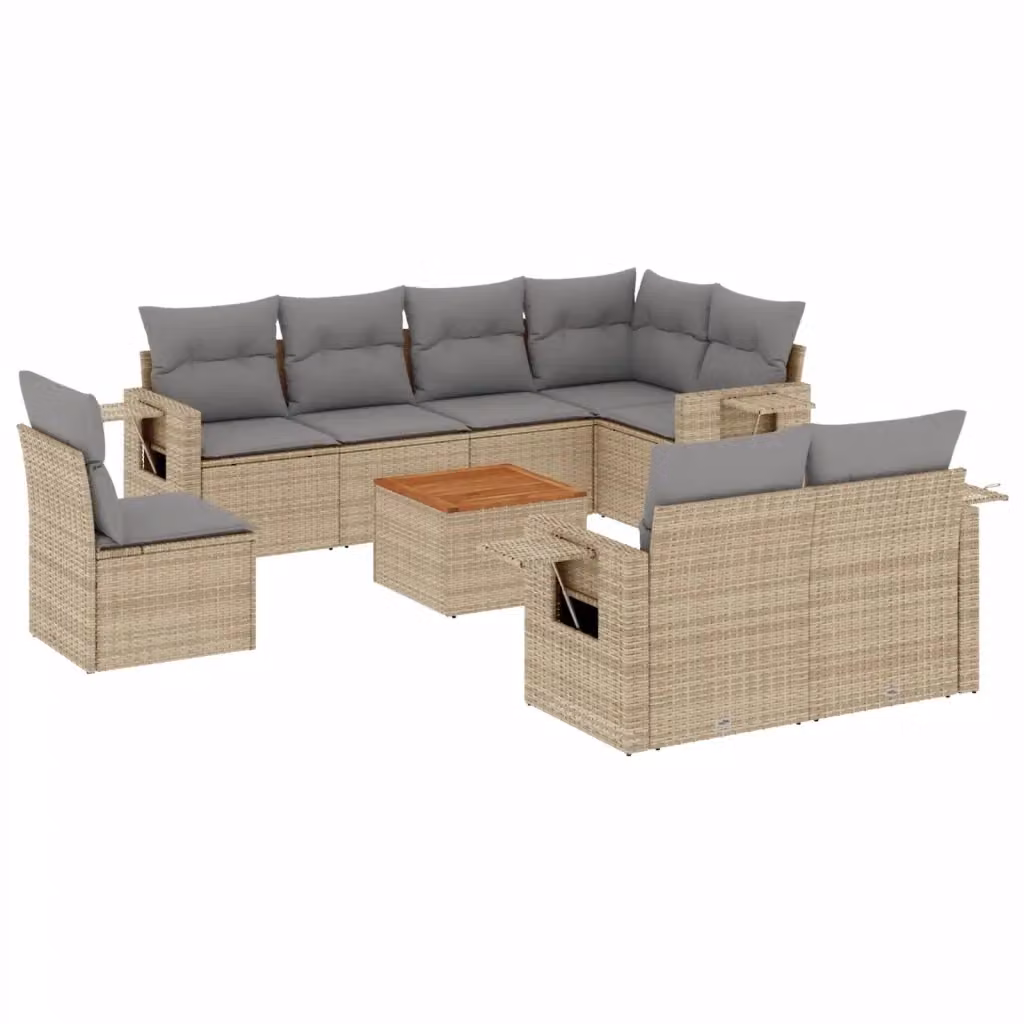 vidaXL Set Divano da Giardino a L in Polyrattan con Cuscini Beige e Grigio e Tavolino da Esterno – 2