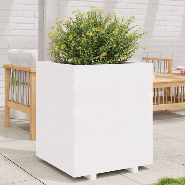 Fioriera da Giardino-Vaso da Esterno Bianca 60x60x72,5cm Legno Massello di Pino