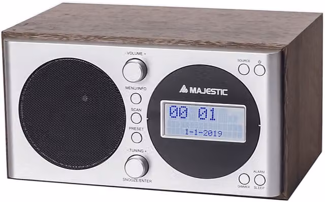 Radio Majestic WR-162DAB DAB+ FM Argento e Legno con Jack 3,5 mm