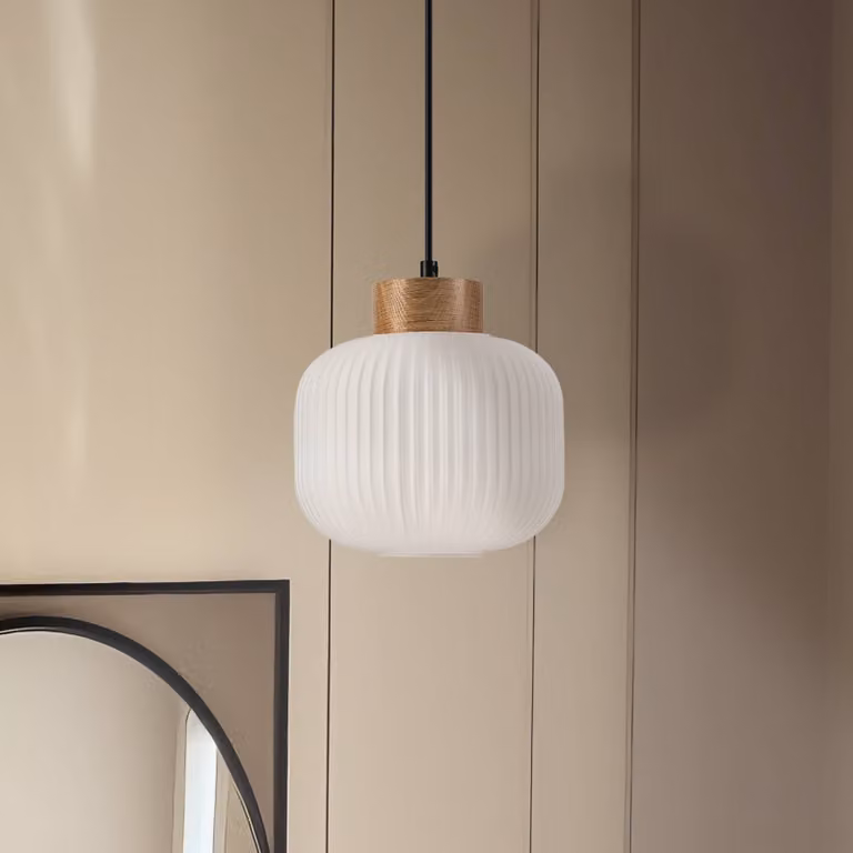 Lampada a sospensione in vetro Harmony Lamkur, dimmerabile, Bianco / Opale, Soggiorno / Sala da pranzo, Vetro, Scandinavo, Lampada a sospensione