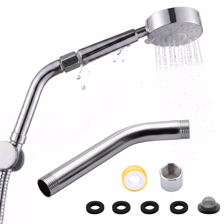 Omgoods - Braccio per doccia curvo - Estensione per soffione/flessibile doccia - Acciaio inossidabile - Accessorio per il bagno - Attacco universale - Extra resistente
