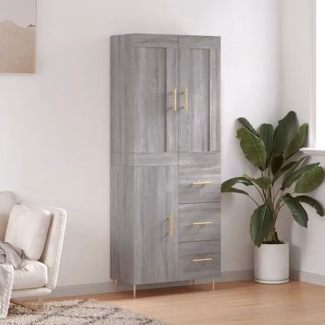 Credenza moderna vidaXL in legno e metallo, Grigio, L: 69,5 cm, P: 34 cm, H: 180 cm