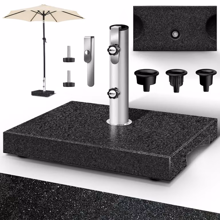 tillvex® Supporto per ombrellone in granito con maniglia di trasporto antracite - 27 kg rettangolare | Supporto per ombrellone con tubo in acciaio inox | Supporto per ombrellone da balcone per pali dell'ombrellone da 16-48 mm e 300 cm di diametro dell'omb